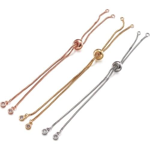 5pcs Adjustable Brass Slide Extender Box Chains with Cubic Zirconia Beads for DIY Bracelet Jewelry Making Accessories Decor