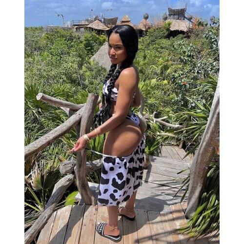 RMSFE 2021 Sexy Decrease Age Lovely Spot Print Halter Belt Vest Outside Take Tie Belt Short Skirt Split Body Swimsuit 3 pieces