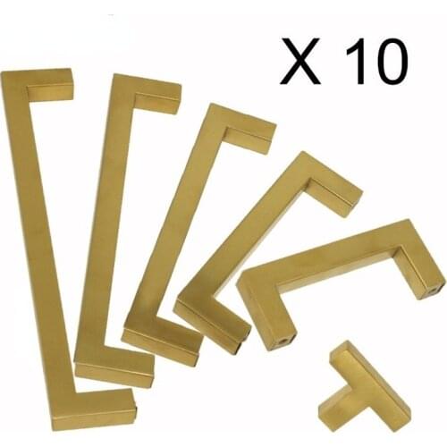 10pieces Golden Brass Cabinet Handle Kitchen Dresser Pulls Closet Cupboard Knobs Stainless Steel Square Furniture pulls