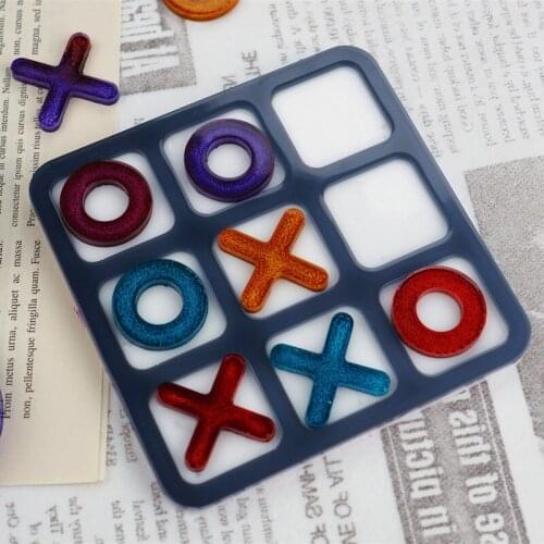 DIY Crystal Epoxy Resin Mold Tic-Tac-Toe OX Chess Game Mirror Silicone Mold For Resin