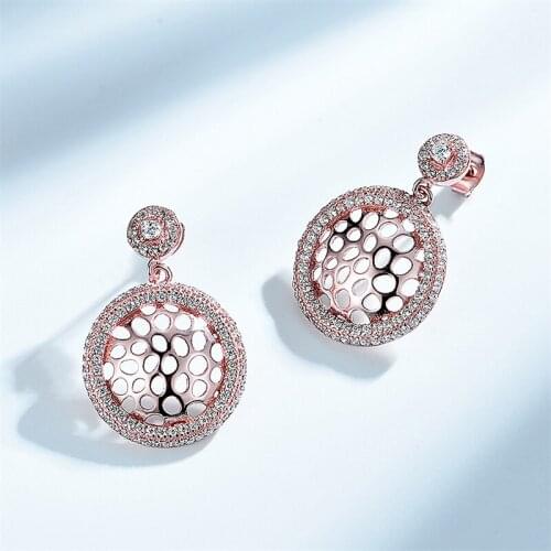 DY 925 Sterling Silver Earring CZ Drop Dangel In Rose Gold Plated Hollow Creative Stylish Earring For Female Fashion Jewelry