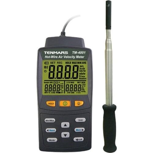TENMARS TM-4001 Hot Wire Anemometer Fast Response Telescoping Probe,Large LCD Display.HVAC System Performance