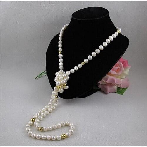 Unique Pearls jewellery Store,White Color Baroque Freshwater Pearl Necklace,120cm Long Pearl,Perfect Ladys Party Birthday Gift