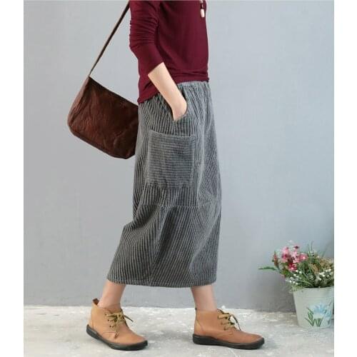 Corduroy pocket female vintage bud skirt mori girl 2018 autumn winter