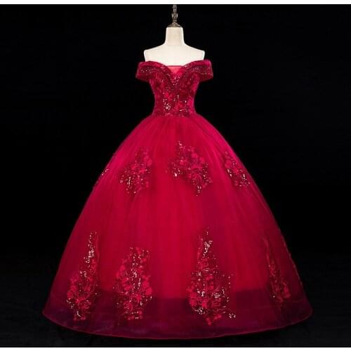 Vestidos 2020 Luxury Party Prom Quinceanera Dresses Noble Off The Shoulder Ball Gown Lace Bead Vintage Prom Dress Robe De Bal