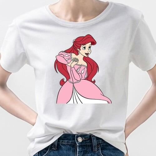 2021 new Mermaid Ariel Princess printing T-shirt Harajuku summer casual womens T-shirt oversized T-shirt Disney T-shirt