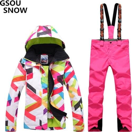Gsou snow Winter For Women Ski Suit Female Snowboarding Suits Waterproof 10000 Super Warm Ski Jacket + Pants Outdoor Sports