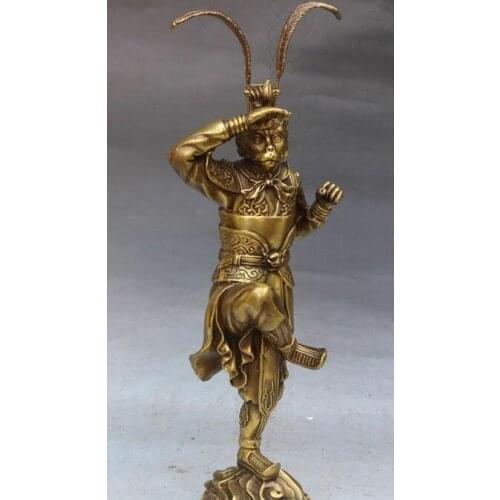 13" China Pure Bronze Station Qi Tian Da Sheng Sun Wukong Myth Character Statue