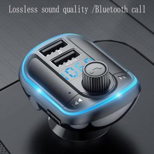 2.1A Quick Charge With Bluetooth 5.0 Car Kit Handsfree Wireless FM Transmitter Dual USB Charger LCD Card Car MP3 Player