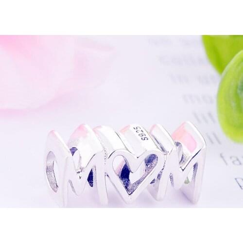 2020 100% 925 Sterling Silver Letter Mom Script Bead Fit Original Pan Charm Bracelet Bangle Jewelry Making Summer Berloque