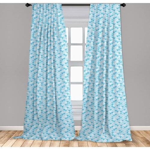 Watercolor Window Curtains Ocean Waves Curves in Aquatic Colors Circles Geometric Lightweight Decorative