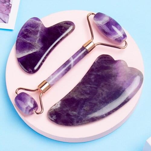 Amethyst Roller Facial Massager Stone Roller Purple Jade Roller 100% Natural Amethyst Crystal With Gift Box