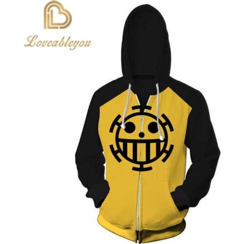 Anime One Piece Law 3D Zipper Hoodie Cosplay Costume Streetwear Hoodies NEW Sweatshirt for Men and Women