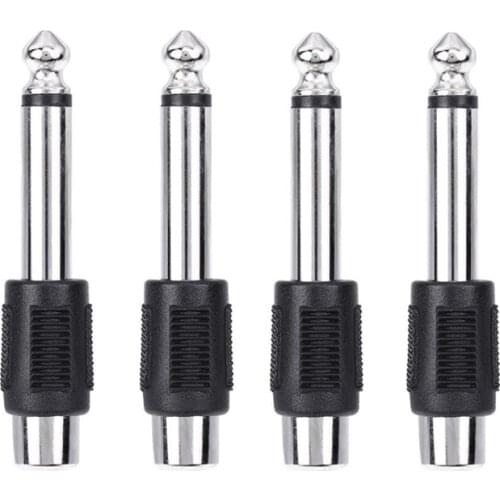 4pcs RCA/AV Female Jack to 6.35mm 1/4 Inch Male Mono Audio Adapters Connectors Plugs for DIY FM Microphone