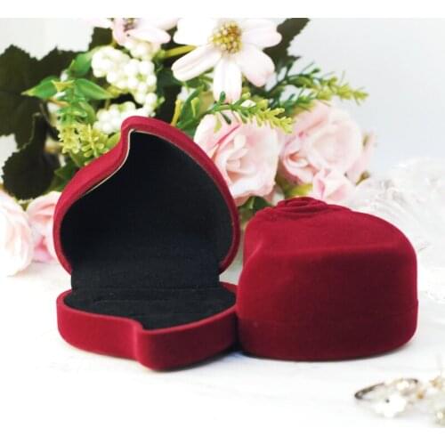 New Arrival Double Velvet Wedding Rings Boxes Heart Shaped Red Rose Flower Box Jewelry Display Case Wedding Party