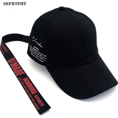 Korea Adjustable Cotton Baseball Caps Side Letter Long Belt Tails Fashion Women Casual Hip Hop Snapback Hats mens cap Gorras
