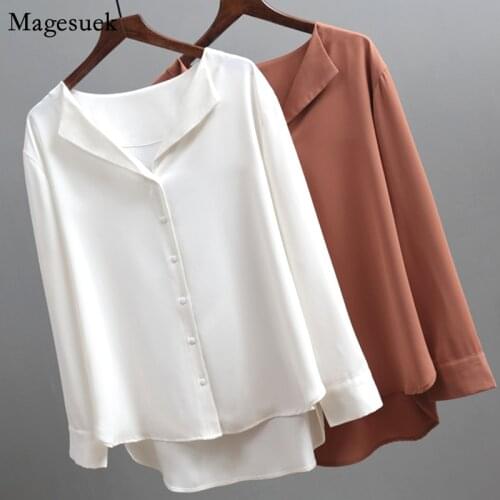 Autumn Casual Solid Ladies Tops And Blouses Long Sleeve Chiffon Women Blouse V-neck Loose Cardigan White Button Up Shirt 5104 50