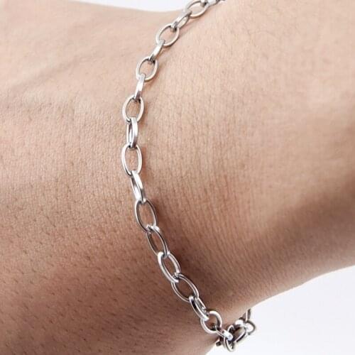 Stainless steel Women fashion bracelet 4mm width long oval Rolo oval Cable chain bracelets female jewelry Chain good quality