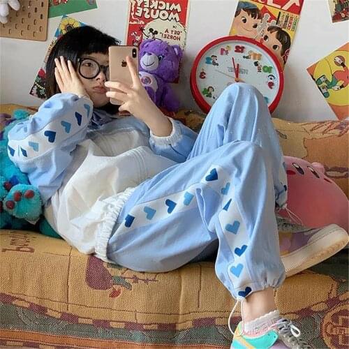 Hip Hop Heart Print Pants Women Gothic Straight Trousers Summer Cute Harajuku Fashion Hip Hop Female High Street Funny Pants