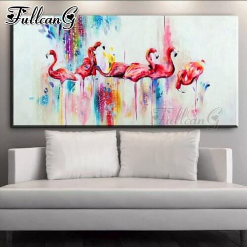 FULLCANG Abstract flamingo full square round 5d diy large diamond painting watercolor animal mosaic embroidery Red bird FC1780