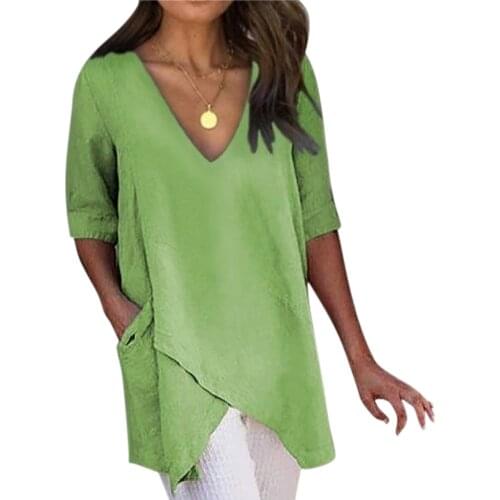 New Casual Summer Women Irregular Solid Color Midi Sleeve Loose T-Shirt Top футболка женская