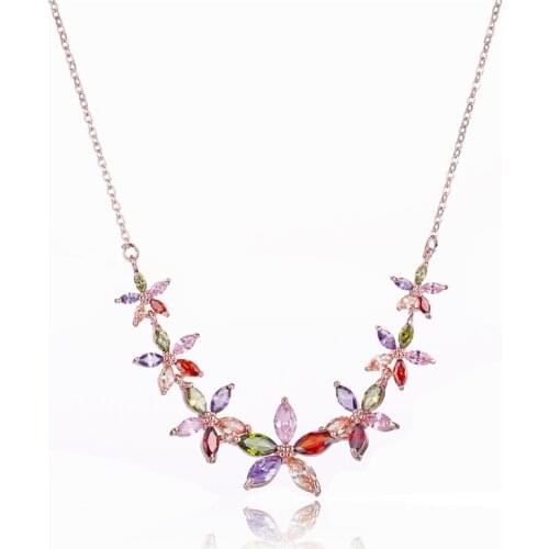 FYM High Quality Fashion Flower Shape Colorful Pendants & Necklaces Cubic Zircon Jewelry Crystal For Women Party
