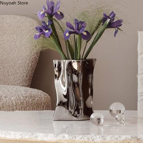 Electroplating Ceramic Vase Desktop Decoration Living Room Flower Arrangement Modern Minimalist Decoration Floral Handicraft