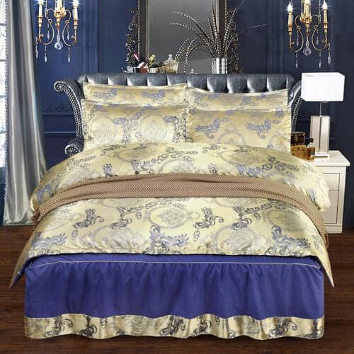 4Pcs Satin Jacquard Quilting Princess style bedding sets queen king size duvet cover set bed skirt set pillowcase bedclothes
