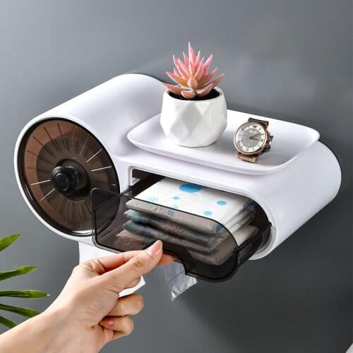 Perforation-free wall-hung toilet tissue box transparent dustproof toilet paper box bathroom multipurpose paper towel storagebox