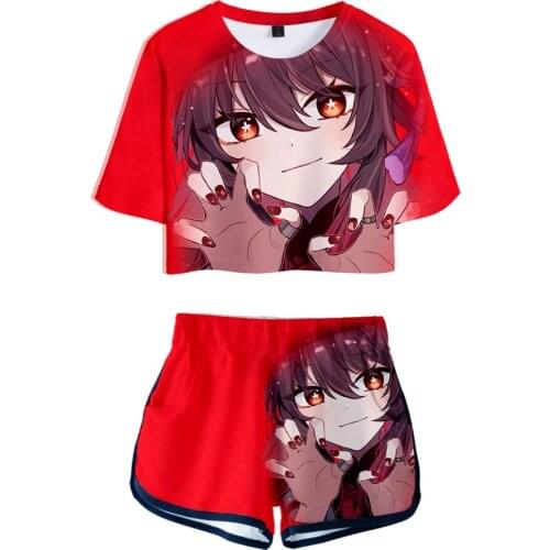 Hot Game Genshin Impact Hu Tao 3D Print Two Piece Sets Summer Women Girl T-shirt + Shorts Set Classic Fashion Regular Clothing