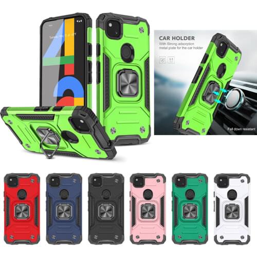 Magnetic Metal Finger Ring Stand Holder Case For Google Pixel 4A 5G 5 5A Armor Shockproof Silicone Frame Bumper Back Cover