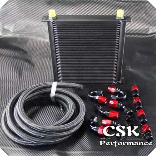 40 Row AN10 Engine Oil Cooler + 5M AN10 Oil Line w/ Hose Fittings Kit BLACK/SILVER