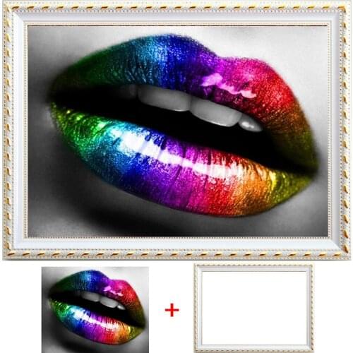 Framed Sexy lips Diamond Painting woman DIY 5D Full Round Diamond Embroidery Rhinestones Mosaic Kits Home Decor Craft Gift