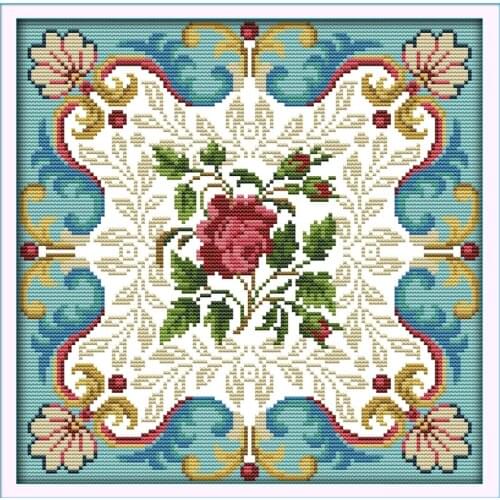Rose heart cross stitch kit flower 14ct printed fabric canvas stitching embroidery DIY handmade needlework