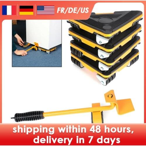 5pcs Furniture Lifter Heavy Professional Roller Move Tool Set Wheel Bar Mover Sliders Transporter Kit Trolley Max Up For 300Kg