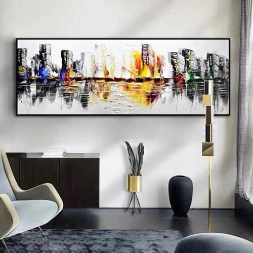 Wall Art Abstract Painting Modern Canvas Pictures City Build Large Wall Paintings Handmade Oil Painting For Living Room Wall