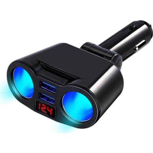 New 2USB car charger with2 cigarette lighter with rotation Multi-function one-trip three dual USB mobile phone charger