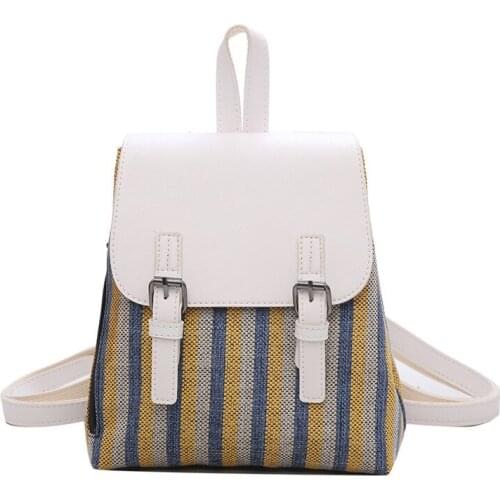 New Fashion Women Backpacks Small Canvas with Pu Leather Female Ladies Bag Student Backpack Girl Preppy Style School Bag