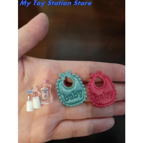 New 1:12 Dolls House Miniature Baby Bottles Shampoo Bibs Set Nursery Accessory Gift