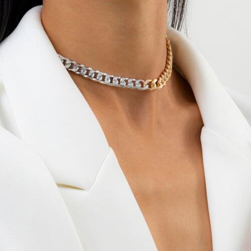 Gold/Silver Color Splicing Link Chain Necklace on the Neck Simple Fashion Short Choker Necklace Chunky Colar 2021 Jewelry 2021