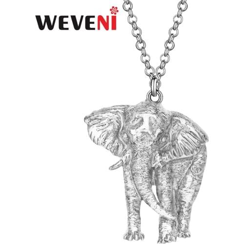 WEVENI Alloy Plated Antique Jungle Elephant Necklace Long Cute Animal Pendant Jewelry For Girls Kid Fashion Birthday Decoration