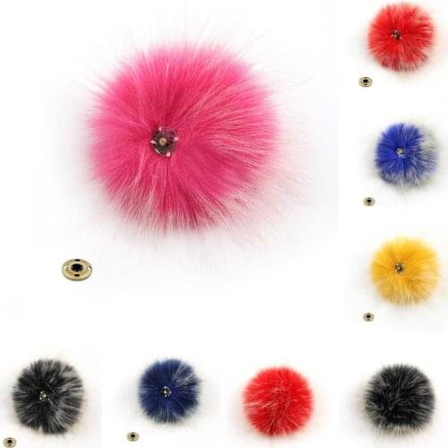 Furling 1pc Faux Fox Fur Pompoms for Hats High Density Immitated Real Fur Pompoms With Buckle DIY Hat