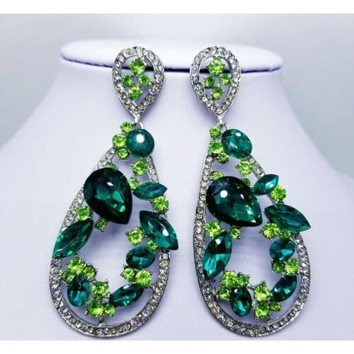 Luxury Bridal Crystal Dangle Earrings Big Pendants Statement Bridal Drop Earrings Long Brincos Women Wedding Party Jewelry