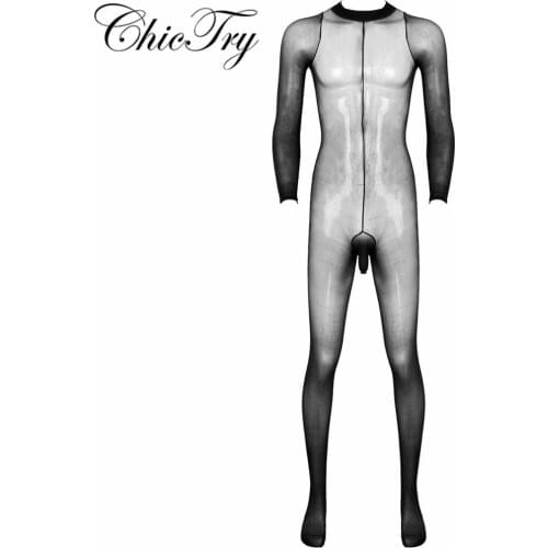 Sexy Mens Erotic Bodysuit See Through Open Penis Sheath Design Closed Toes Stretchy Body Pantyhose Tights Full Body Stocking
