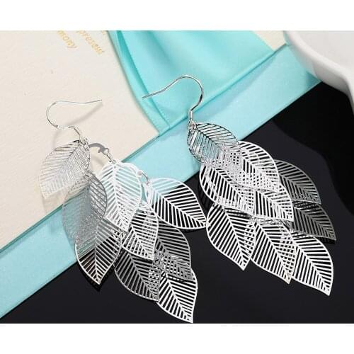 Fashion 925 Sterling Silver Earrings Cute Leaf Earrings Woman Glamour Jewelry Gift