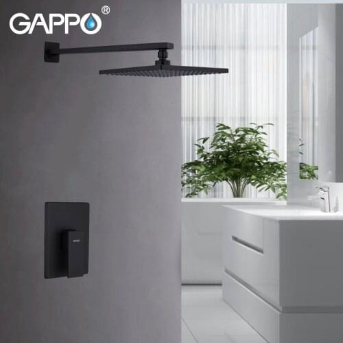 GAPPO Wall Mount Bathroom Rain Waterfall Shower Faucets Set Black Concealed Shower System Bathtub Shower Mixer Faucet Tap