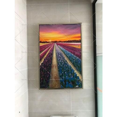 Dusk Gold Sky Abstract Modern Wall Painting Lavender Field Road Palette Knife Oil Painting On Canvas Wall Decor Home Decoration