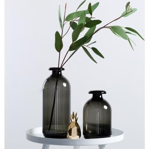 Black glass vase Nordic style retro smoked dark vase home decoration living room decoration glass flower vase for home