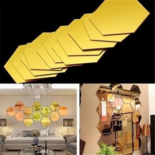 12Pcs/set 3D Mirror Wall Sticker Home Decor Hexagon Decorations Removable Living-Room Decal DIY Art Ornaments For Home Drop ship