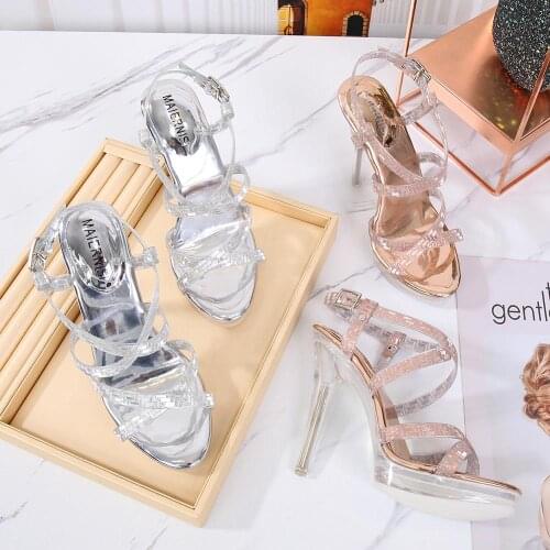 2020 New Arrival Golden/Silver Summer Sandals 12cm High heels Girls shining Sandals shoes woman Ankle Strap Platform Sandals